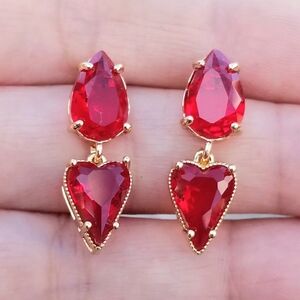 14k Gold Ruby Heart Stud Earrings, Ruby Heart Dangle Earrings
